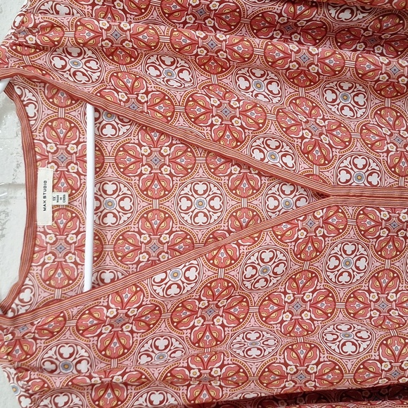 Max Studio Orange Patterned V-Neck Tie-Front Blouse. Soze 1X NWOT - Picture 2 of 7